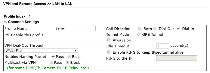 a screenshot of DrayOS LAN-to-LAN IKEv2 VPN Settings